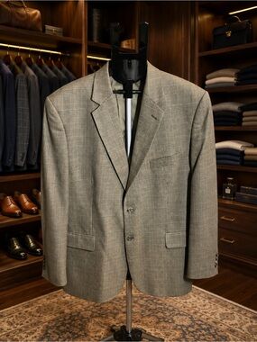 Gerald Austin 50R 100% Wool Plaid Sport Coat Blazer Tan Gray (Discount Price)